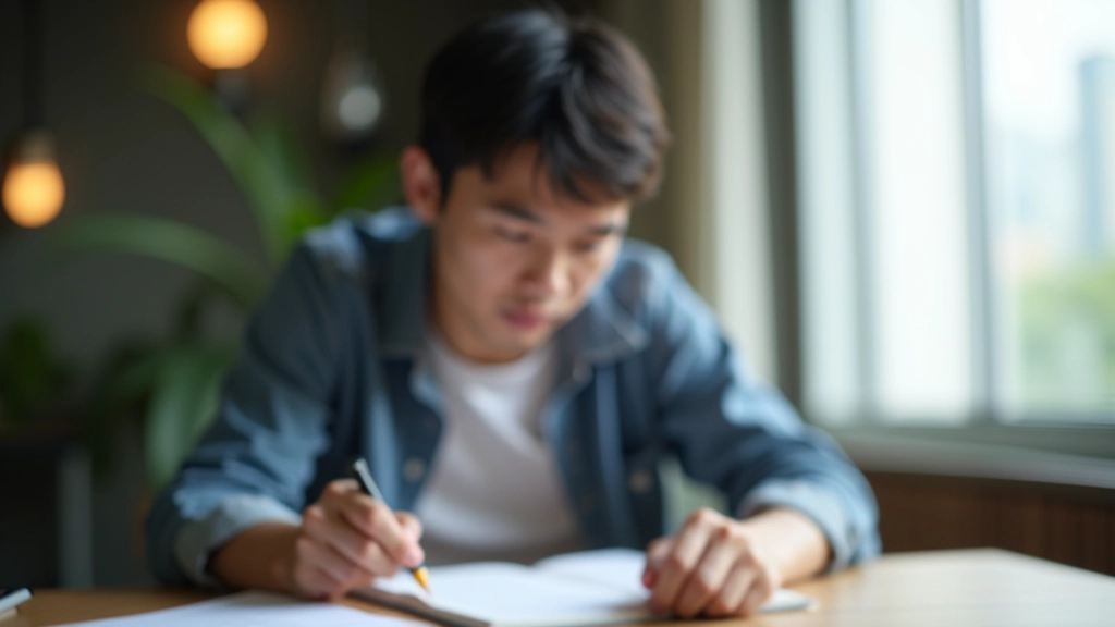 Person looking thoughtful while reviewing goal progress in notebook