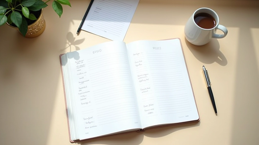 Open workbook with handwritten notes and goal-setting worksheet